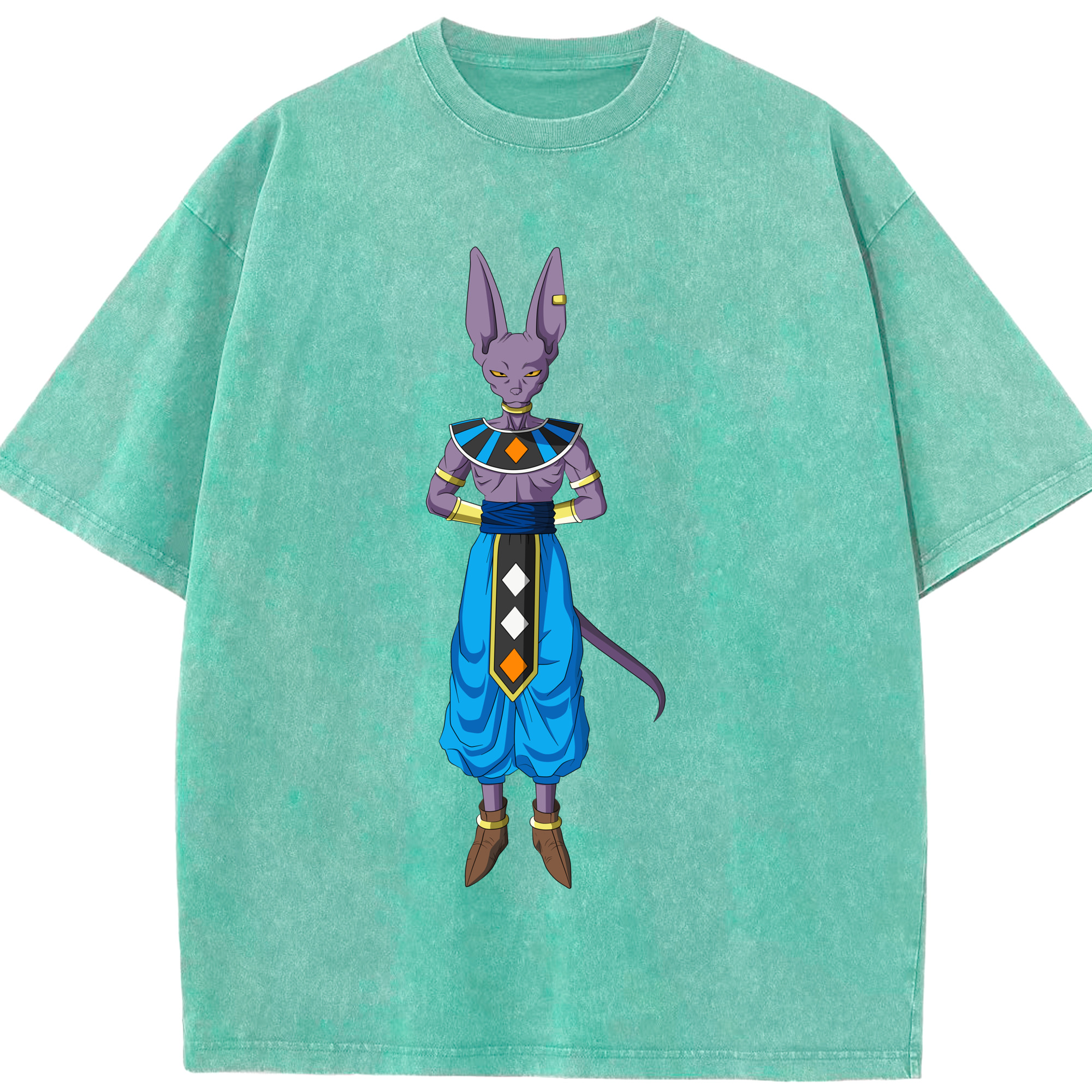 （画像用） ドラゴンボール ビルス 破壊神ビルス DRAGON BALL Beerus Birusu 綿100% ヴィンテージ風 半袖Tシャツ（フロントプリント）